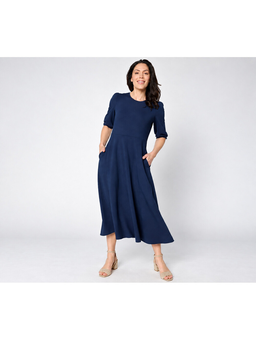 Ree by the Pioneer Woman Regular Puff Sleeve Midi Dress Midnight Navy, X-Small